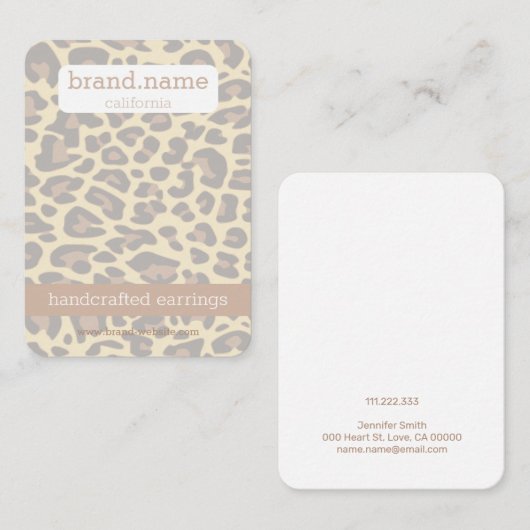Luipaard Huid Handgemaakte Sieraden Studs Display Visitekaartje (Voorkant / Achterkant)