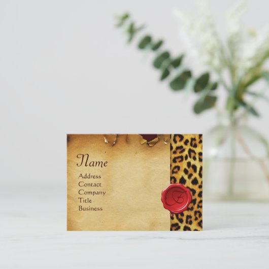 LUIPAARD HUID, RODE WAS SEAL PARCHMENT Monogram Visitekaartje (Staand voorkant)