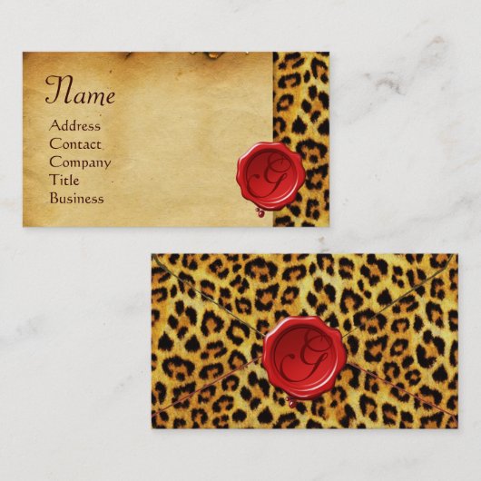 LUIPAARD HUID, RODE WAS SEAL PARCHMENT Monogram Visitekaartje (Voorkant / Achterkant)