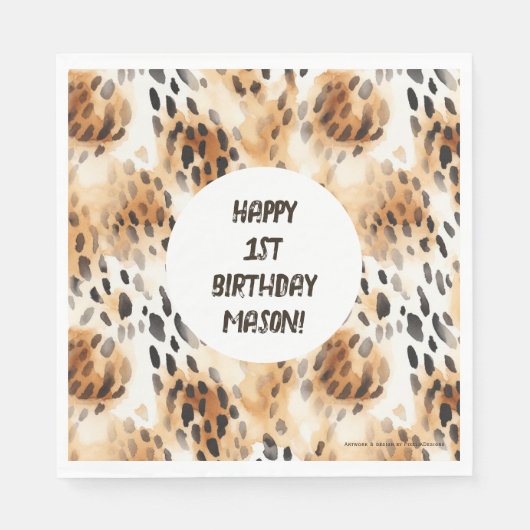Luipaard Huidpatroon, Safari thema 1e verjaardag Servet (Voorkant)