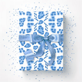 Luipaard Ikat in Blauwe Porselein Cadeaupapier