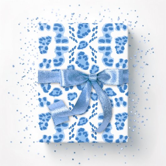 Luipaard Ikat in Blauwe Porselein Cadeaupapier