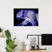Luipaard in Blue Night Poster Pop Art Wilde Dieren (Thuiskantoor)