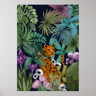 Luipaard in de bloementeelt poster