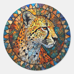 Luipaard in Levendige Kleuren Ronde Sticker
