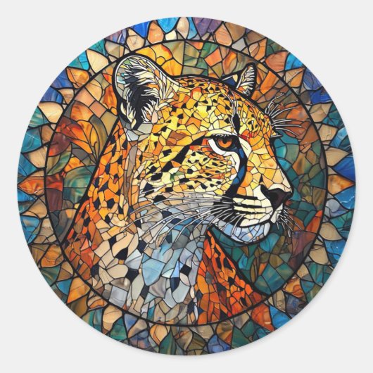 Luipaard in Levendige Kleuren Ronde Sticker (Voorkant)
