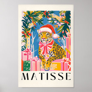 Luipaard in Santa Hat, kerstmuurkunst om te leven Poster
