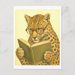 Luipaard in vintage stijl lezend briefkaart