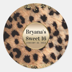 Luipaard Jachtluipaard Dierenprint Gouden Glitters Ronde Sticker