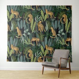 Luipaard Jungle Bos Illustratie Naadloos Aangepast Wandkleed