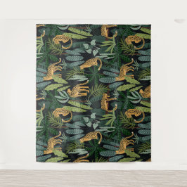 Luipaard Jungle Bos Illustratie Naadloos Aangepast Wandkleed