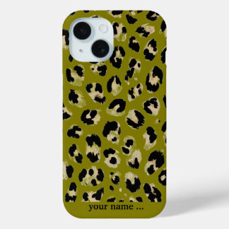 Luipaard kaki print iPhone 15 case