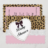 Luipaard Kant Hart Baby Shower Uitnodiging (Voorkant / Achterkant)