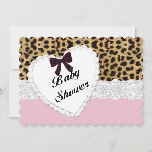 Luipaard Kant Hart Baby Shower Uitnodiging (Voorkant)