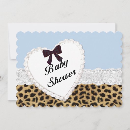 Luipaard Kant Hart Baby Shower Uitnodiging (Voorkant)