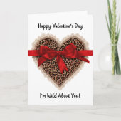 Luipaard Kant Rode Lint Valentijnsdag Hart  Kaart (Voorkant)