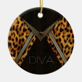 Luipaard kerstboom versieringen keramisch ornament (Voorkant)