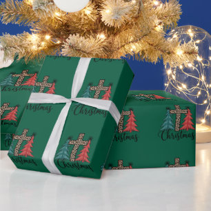 Luipaard Kruis Kerstbomen Christelijk  Cadeaupapier