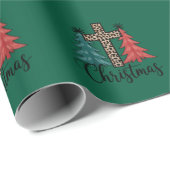 Luipaard Kruis Kerstbomen Christelijk Cadeaupapier (Rol Hoek)