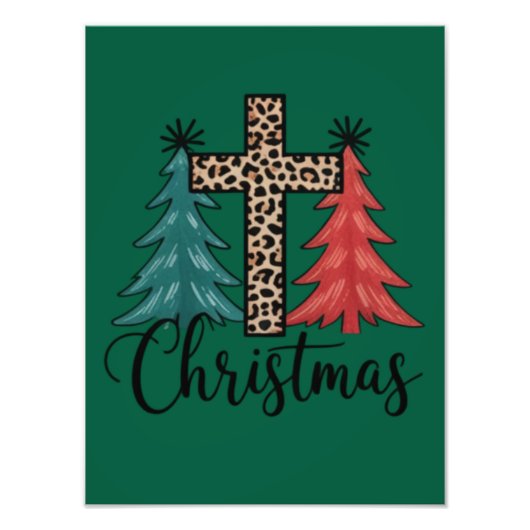 Luipaard Kruis Kerstbomen Christelijk Foto Afdruk (Voorkant)