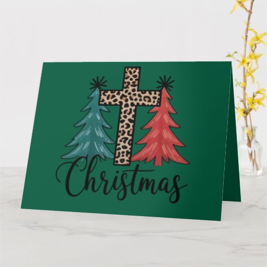 Luipaard Kruis Kerstbomen Christelijk  Kaart (Gele Bloem)