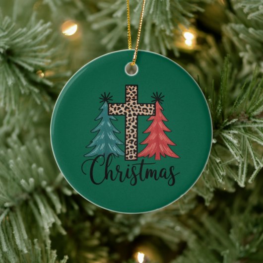 Luipaard Kruis Kerstbomen Christelijk Keramisch Ornament (Boom)