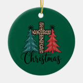 Luipaard Kruis Kerstbomen Christelijk Keramisch Ornament (Voorkant)