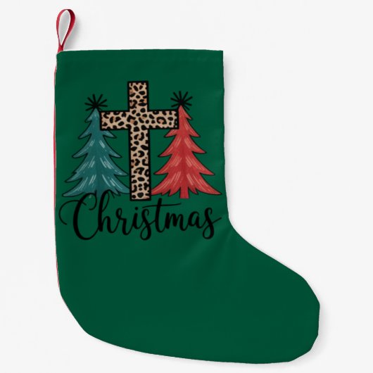 Luipaard Kruis Kerstbomen Christelijk  Kleine Kerstsok (Voorkant)