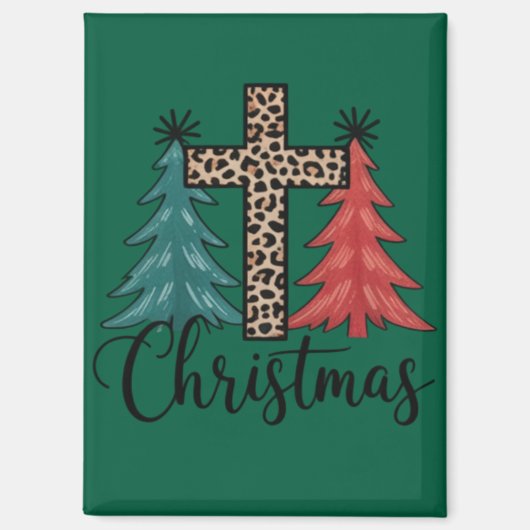 Luipaard Kruis Kerstbomen Christelijk Magneet (Voorkant)