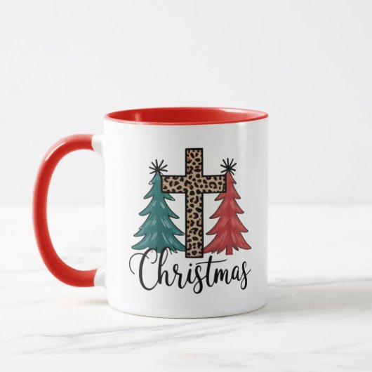 Luipaard Kruis Kerstbomen Christelijk  Mok (Links)