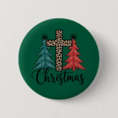 Luipaard Kruis Kerstbomen Christelijk  Ronde Button 5,7 Cm (Voorkant)
