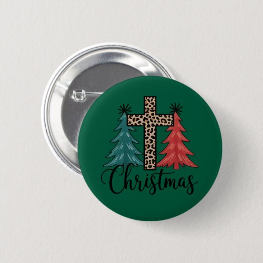 Luipaard Kruis Kerstbomen Christelijk  Ronde Button 5,7 Cm (Voorkant /achterkant)