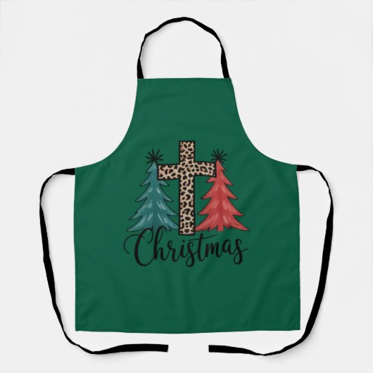 Luipaard Kruis Kerstbomen Christelijk Schort (Voorkant)