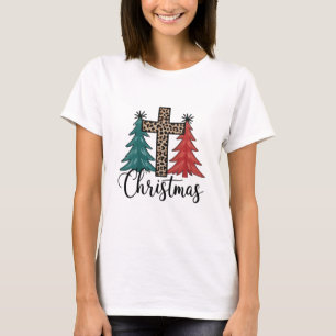 Luipaard Kruis Kerstbomen Christelijk T-shirt