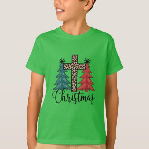 Luipaard Kruis Kerstbomen Christelijk T-shirt