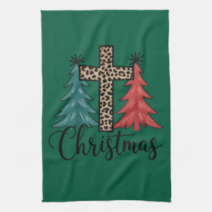 Luipaard Kruis Kerstbomen Christelijk Theedoek