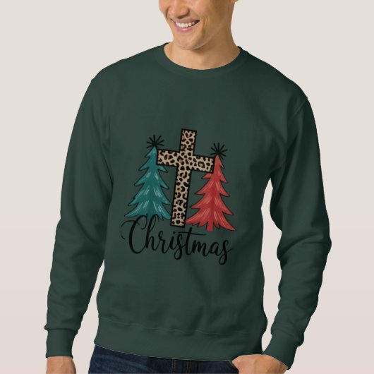 Luipaard Kruis Kerstbomen Christelijk Trui (Voorkant)
