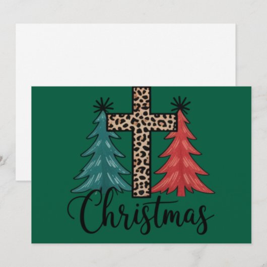 Luipaard Kruis Kerstbomen Christelijke  Feestdagenkaart (Voorkant / Achterkant)