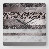 Luipaard Marmer Glitter Strepen Glam 1 Vierkante Klok (Voorkant)
