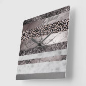 Luipaard Marmer Glitter Strepen Glam 1 Vierkante Klok (Hoek)