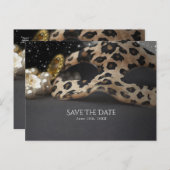Luipaard Maskerade Masker & Parel Save the Date Aankondigingskaart (Voorkant / Achterkant)