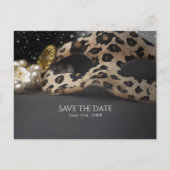 Luipaard Maskerade Masker & Parel Save the Date Aankondigingskaart (Voorkant)