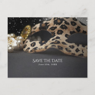 Luipaard Masquerade Masker & Parel Save the Date Aankondigingskaart