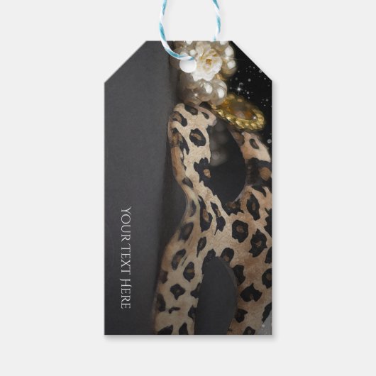 Luipaard Masquerade Masker & Parel Verjaardagsfees Cadeaulabel (Voorkant)
