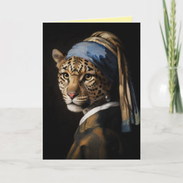 Luipaard met een pareloorbel kaart