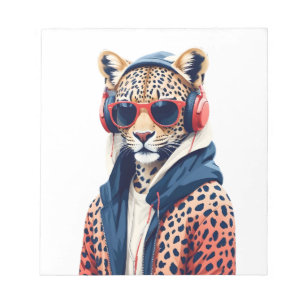 Luipaard met hoodie Grappig cool dierlijk karakter Notitieblok
