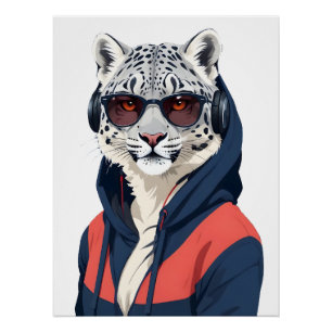 Luipaard met hoodie Grappig cool dierlijk karakter Perfect Poster