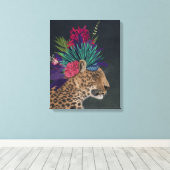 Luipaard met tropisch hoofdartikel canvas afdruk (Insitu (Houten vloer))
