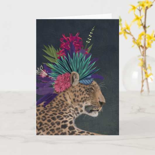 Luipaard met tropisch hoofdartikel kaart (Gele Bloem)