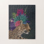 Luipaard met tropisch hoofdartikel legpuzzel<br><div class="desc">Hot House Leopard 1 van Fab Funky. Een luipaard rust met tropische bloemen en groen op zijn hoofd als een kopstuk. | 192441 GG</div>